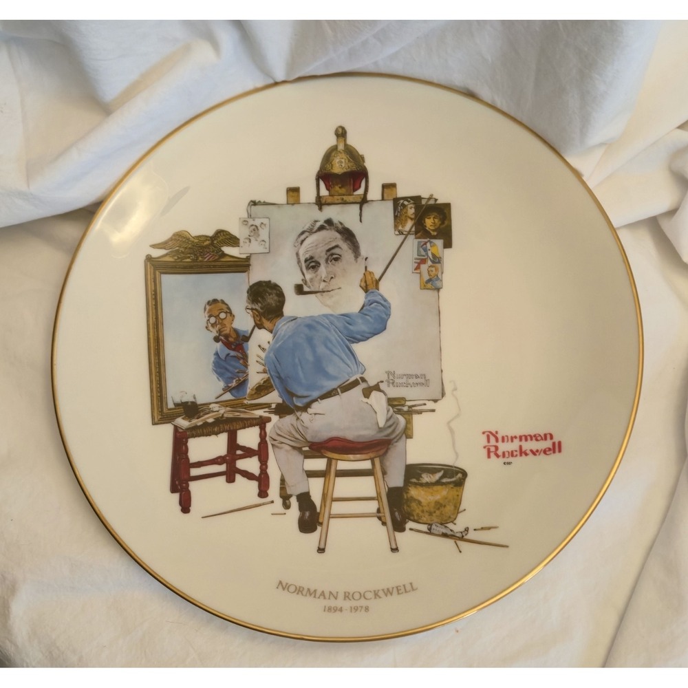 Norman Rockwell Triple Self Portrait Collector Plate Gorham Fine China 1978 USA